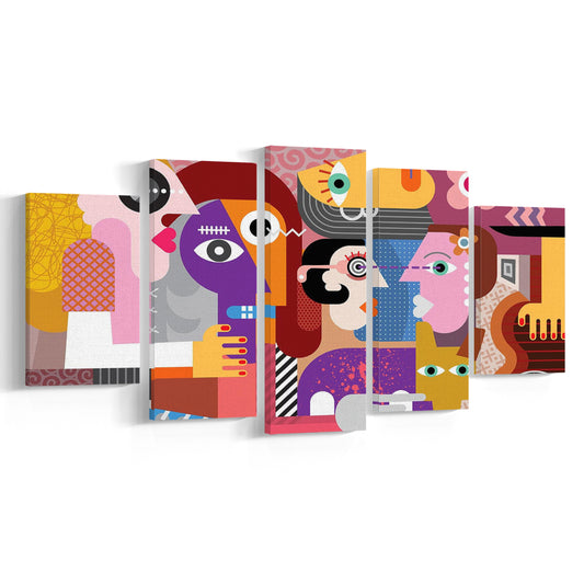 Contemporary Abstract Geometric Wall Art, Extra Large Modern Decor, Large Colorful, 5 Piece Large Cavas Print Wall Art