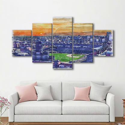 Coors Field Painting Canvas, Rockies Watercolor, Sport Art, Mixed 5 Panel, Canvas Print Wall Art