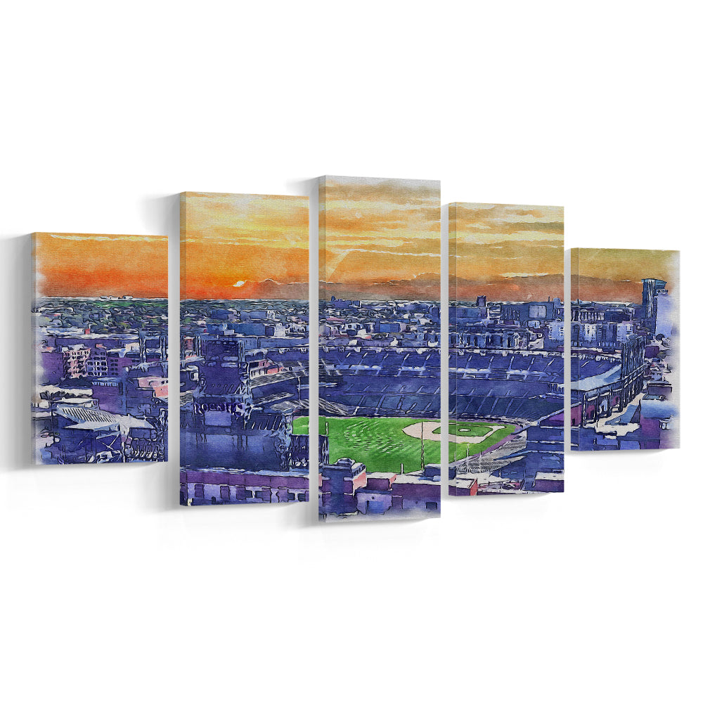 Coors Field Painting Canvas, Rockies Watercolor, Sport Art, Mixed 5 Panel, Canvas Print Wall Art