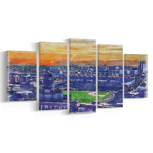 Coors Field Painting Canvas, Rockies Watercolor, Sport Art, Mixed 5 Panel, Canvas Print Wall Art