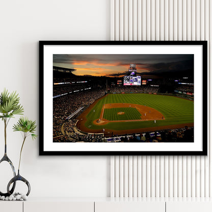 Coors Field Colorado Rockies, Stadium Canvas, Sport Art, Gift for him, White Border Framed Art Print Wall Decor