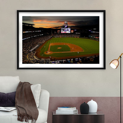 Coors Field Colorado Rockies, Stadium Canvas, Sport Art, Gift for him, White Border Framed Art Print Wall Decor