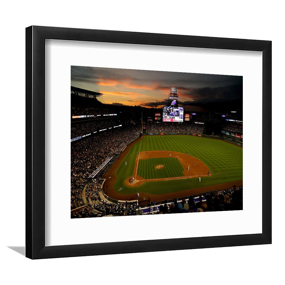 Coors Field Colorado Rockies, Stadium Canvas, Sport Art, Gift for him, White Border Framed Art Print Wall Decor
