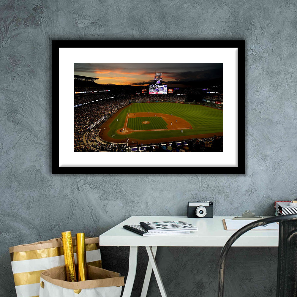 Coors Field Colorado Rockies, Stadium Canvas, Sport Art, Gift for him, White Border Framed Art Print Wall Decor