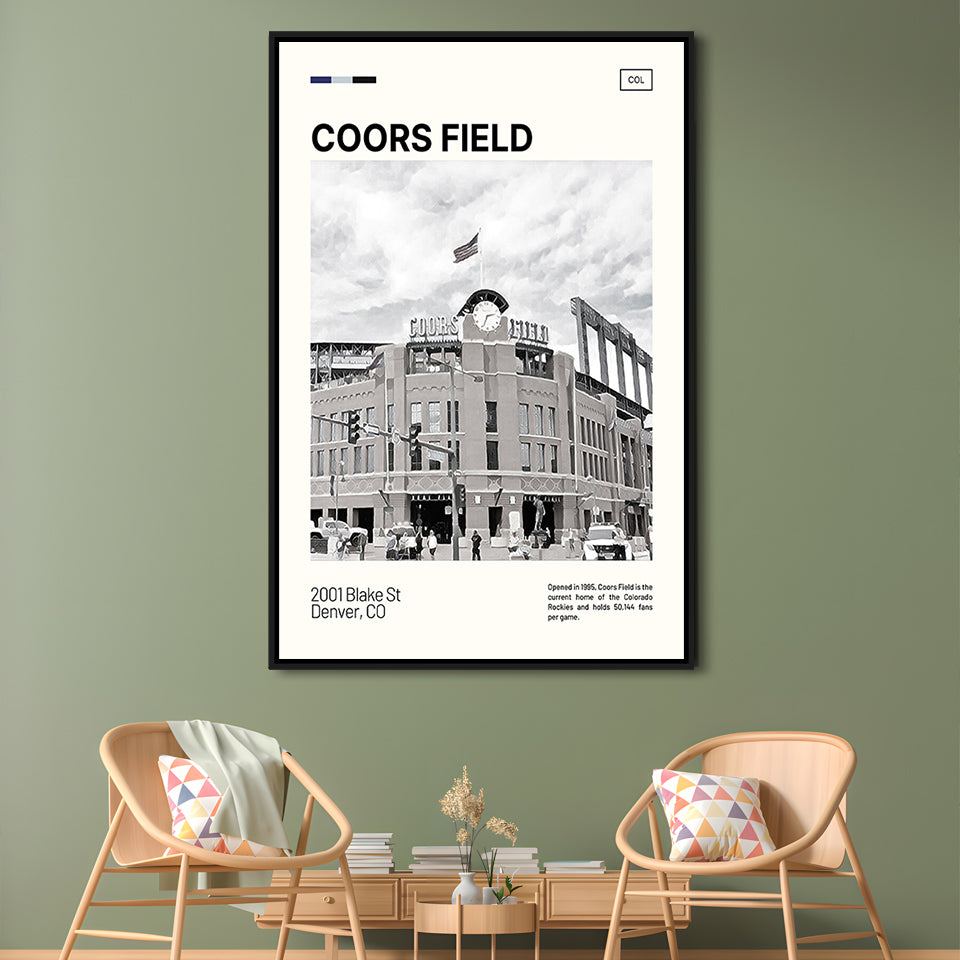 Coors Field Print, Colorado Rockies Stadium Canvas Art100, Man Cave Gift, Floating Framed Canvas Print Wall Art