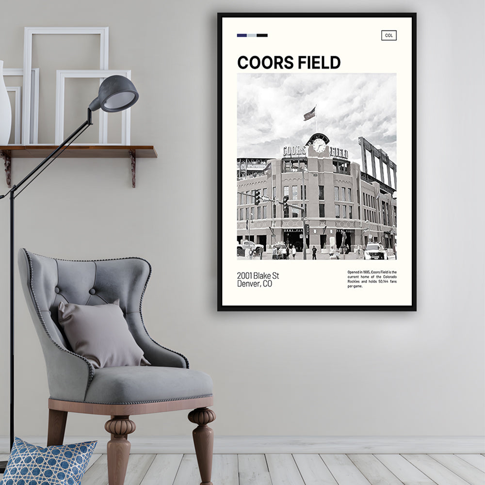 Coors Field Print, Colorado Rockies Stadium Canvas Art100, Man Cave Gift, Floating Framed Canvas Print Wall Art