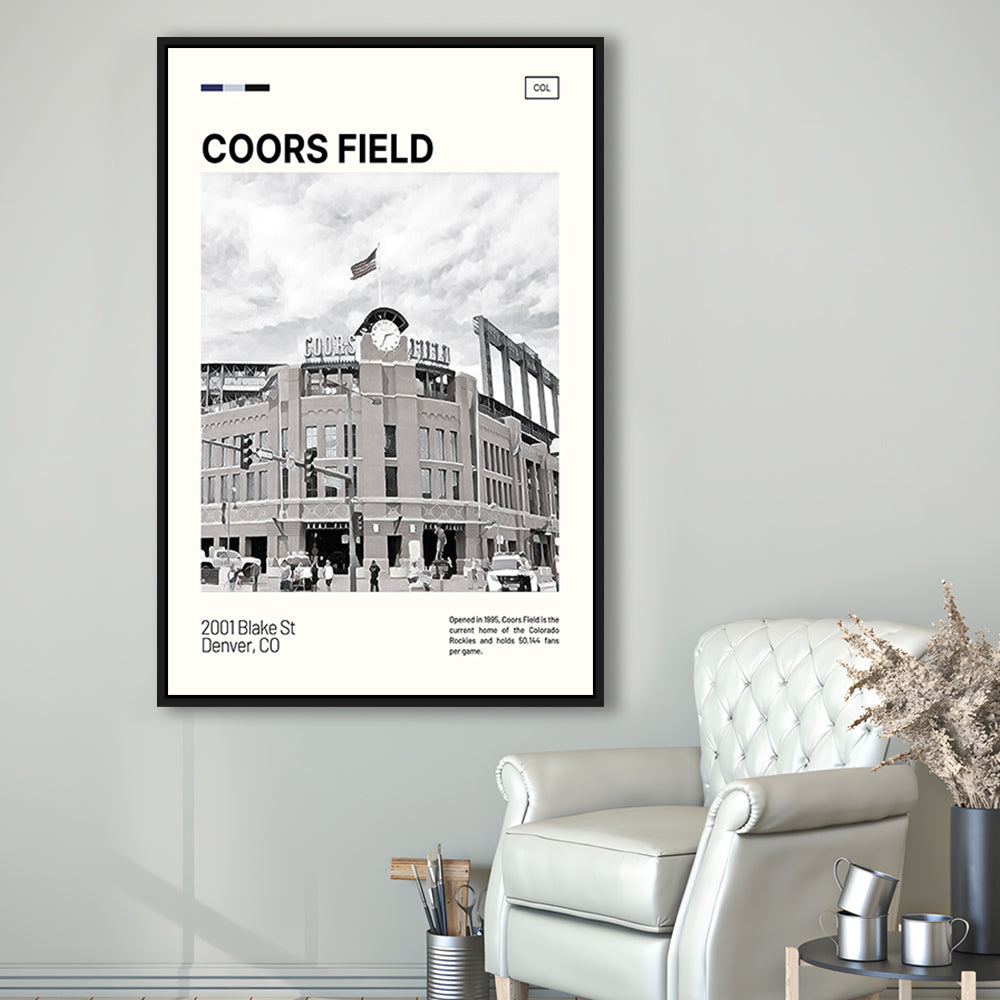 Coors Field Print, Colorado Rockies Stadium Canvas Art100, Man Cave Gift, Floating Framed Canvas Print Wall Art