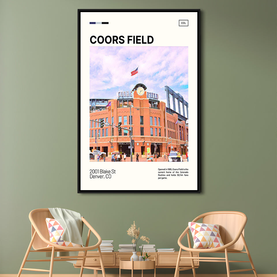 Coors Field Print, Colorado Rockies Stadium Canvas Art, Man Cave Gift, Floating Framed Canvas Print Wall Art