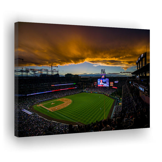 Coors Field Rockies on Cloudy Day, Stadium Canvas, Sport Art, Gift for him, Man Cave Decor, Art Print, Canvas Print Wall Art