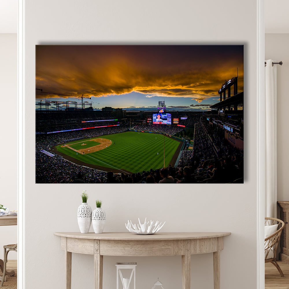 Coors Field Rockies on Cloudy Day, Stadium Canvas, Sport Art, Gift for him, Man Cave Decor, Art Print, Canvas Print Wall Art