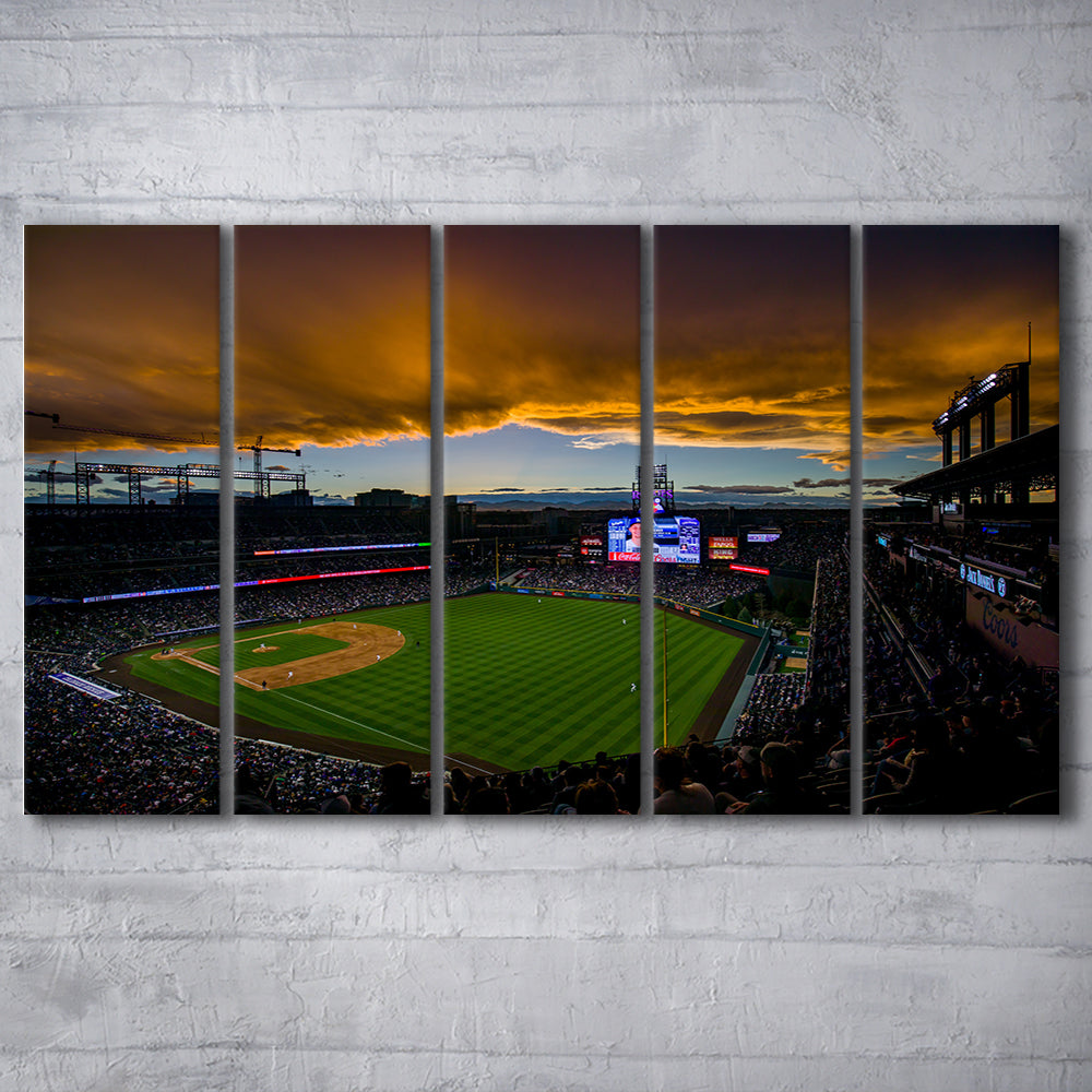 Coors Field Rockies on Cloudy Day, Stadium Canvas, Sport Art, 5 Panel B, Extra Large Canvas, Canvas Print Wall Art