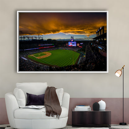 Coors Field Rockies on Cloudy Day, Stadium Canvas, Sport Art, Framed Canvas Print Wall Art, Floating Frame