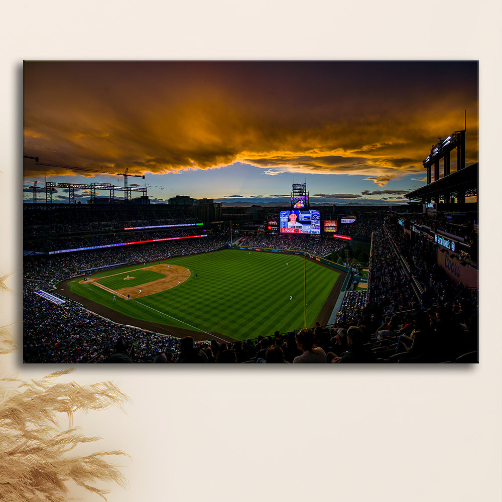 Coors Field Rockies on Cloudy Day, Stadium Canvas, Sport Art, Gift for him, Man Cave Decor, Art Print, Canvas Print Wall Art