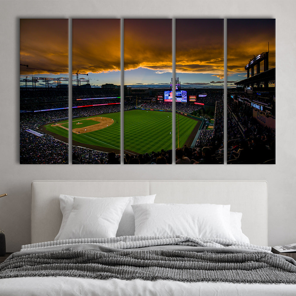 Coors Field Rockies on Cloudy Day, Stadium Canvas, Sport Art, 5 Panel B, Extra Large Canvas, Canvas Print Wall Art
