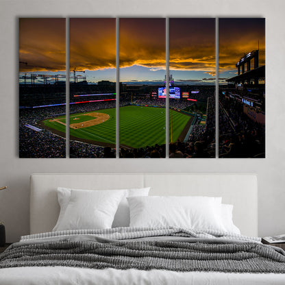 Coors Field Rockies on Cloudy Day, Stadium Canvas, Sport Art, 5 Panel B, Extra Large Canvas, Canvas Print Wall Art