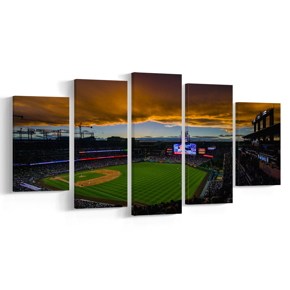 Coors Field Rockies on Cloudy Day, Stadium Canvas, Sport Art, Gift for him, 5 Panel, Large Canvas, Canvas Print Wall Art