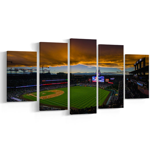 Coors Field Rockies on Cloudy Day, Stadium Canvas, Sport Art, Gift for him, 5 Panel, Large Canvas, Canvas Print Wall Art