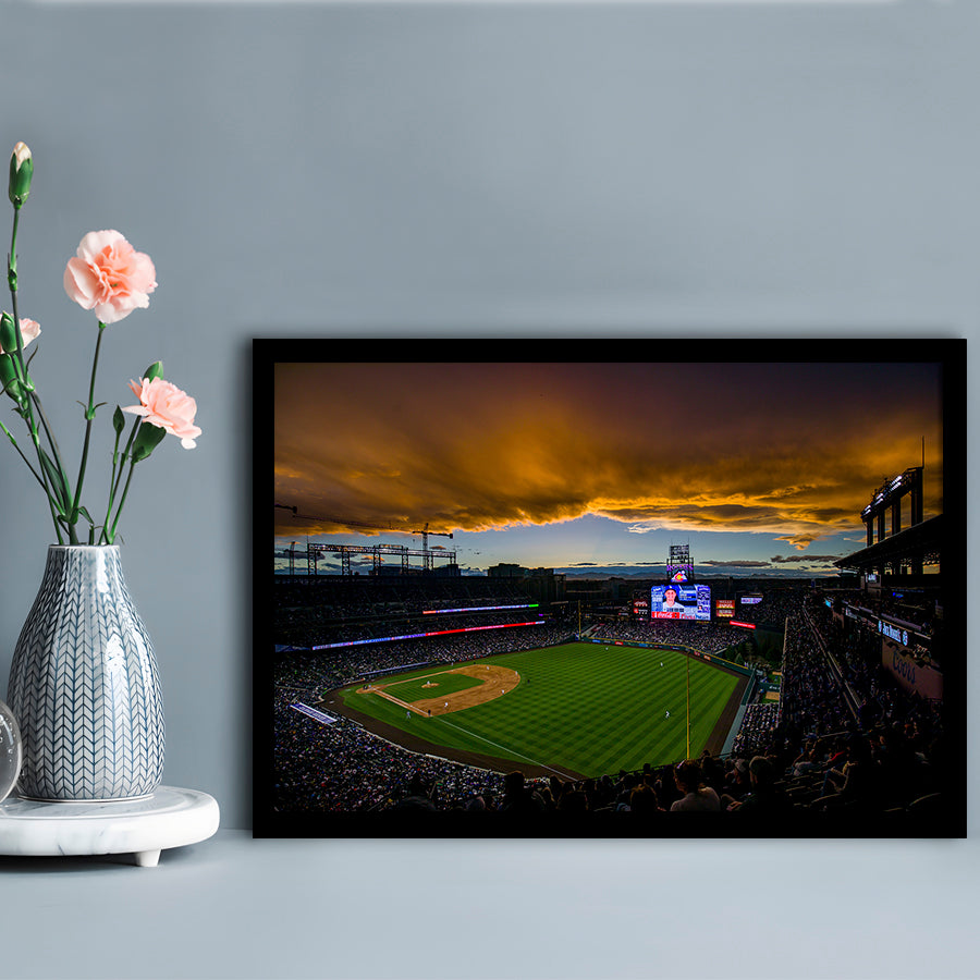 Coors Field Rockies on Cloudy Day, Stadium Canvas, Sport Art, Gift for him, Framed Art Print Wall Decor, Picture Framed