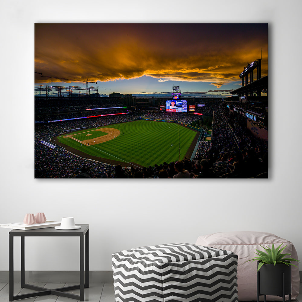 Coors Field Rockies on Cloudy Day, Stadium Canvas, Sport Art, Gift for him, Man Cave Decor, Art Print, Canvas Print Wall Art