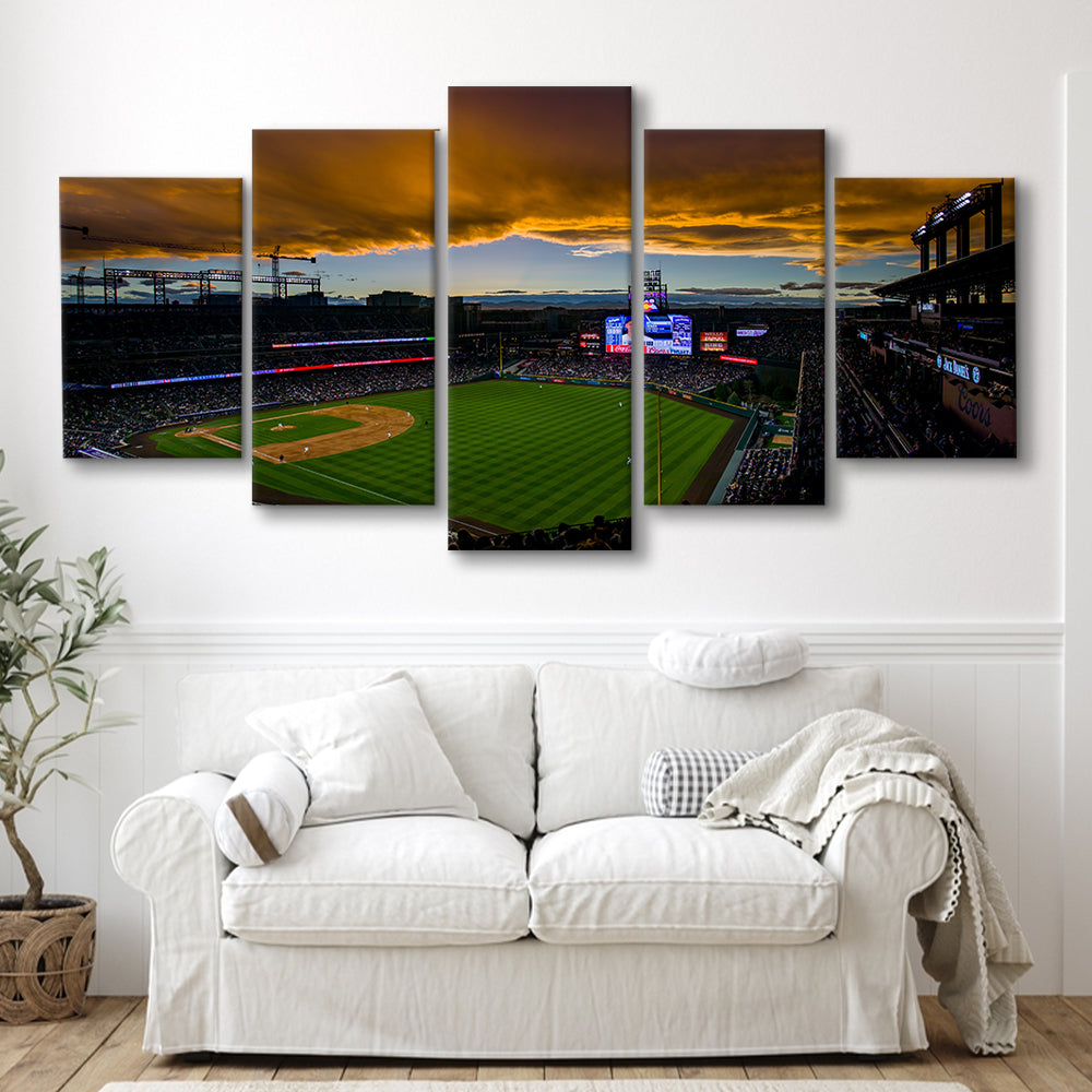 Coors Field Rockies on Cloudy Day, Stadium Canvas, Sport Art, Gift for him, 5 Panel, Large Canvas, Canvas Print Wall Art