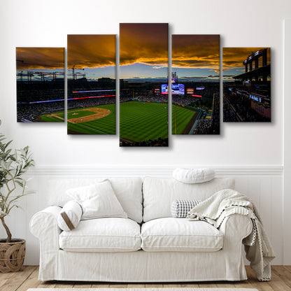 Coors Field Rockies on Cloudy Day, Stadium Canvas, Sport Art, Gift for him, 5 Panel, Large Canvas, Canvas Print Wall Art