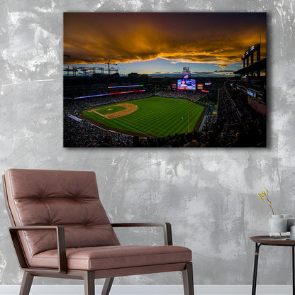 Coors Field Rockies on Cloudy Day, Stadium Canvas, Sport Art, Gift for him, Man Cave Decor, Art Print, Canvas Print Wall Art