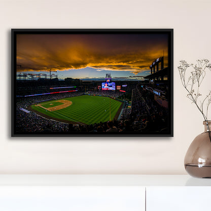 Coors Field Rockies on Cloudy Day, Stadium Canvas, Sport Art, Framed Canvas Print Wall Art, Floating Frame