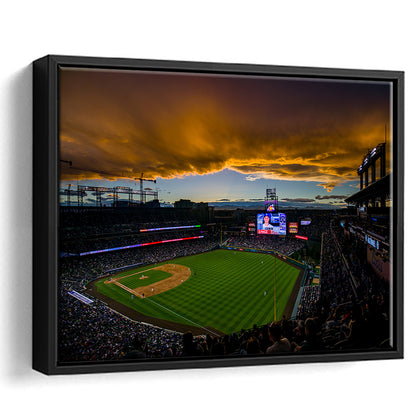 Coors Field Rockies on Cloudy Day, Stadium Canvas, Sport Art, Framed Canvas Print Wall Art, Floating Frame