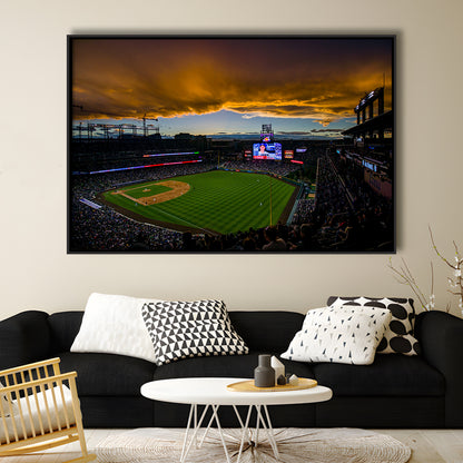 Coors Field Rockies on Cloudy Day, Stadium Canvas, Sport Art, Framed Canvas Print Wall Art, Floating Frame