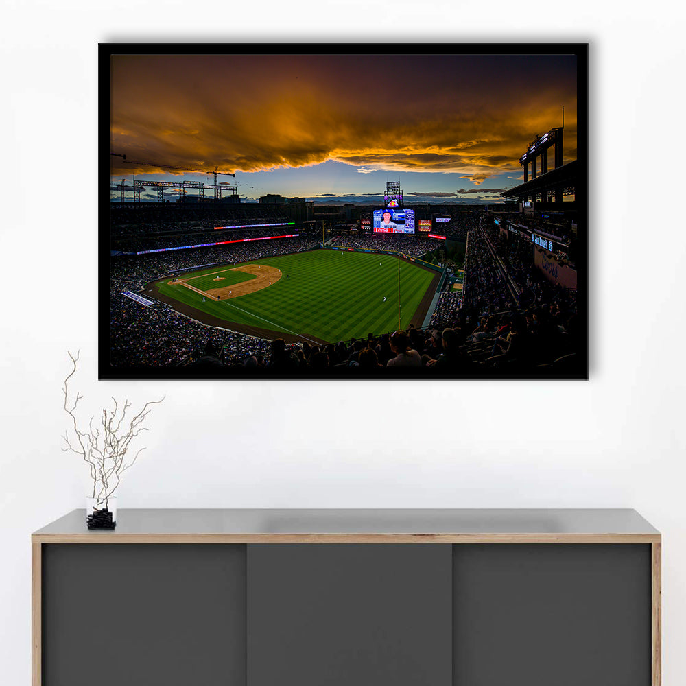 Coors Field Rockies on Cloudy Day, Stadium Canvas, Sport Art, Gift for him, Framed Art Print Wall Decor, Picture Framed