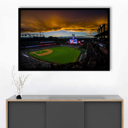 Coors Field Rockies on Cloudy Day, Stadium Canvas, Sport Art, Gift for him, Framed Art Print Wall Decor, Picture Framed