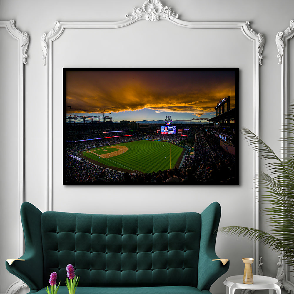 Coors Field Rockies on Cloudy Day, Stadium Canvas, Sport Art, Gift for him, Framed Art Print Wall Decor, Picture Framed