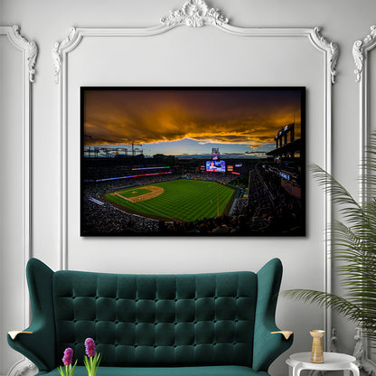 Coors Field Rockies on Cloudy Day, Stadium Canvas, Sport Art, Gift for him, Framed Art Print Wall Decor, Picture Framed