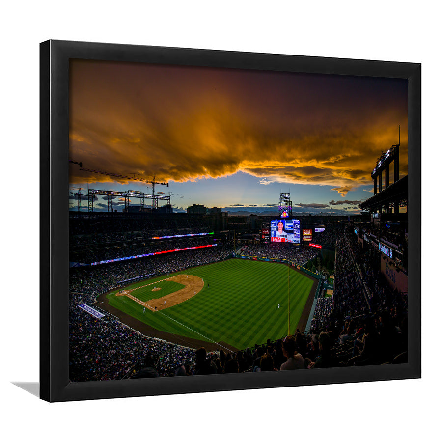 Coors Field Rockies on Cloudy Day, Stadium Canvas, Sport Art, Gift for him, Framed Art Print Wall Decor, Picture Framed