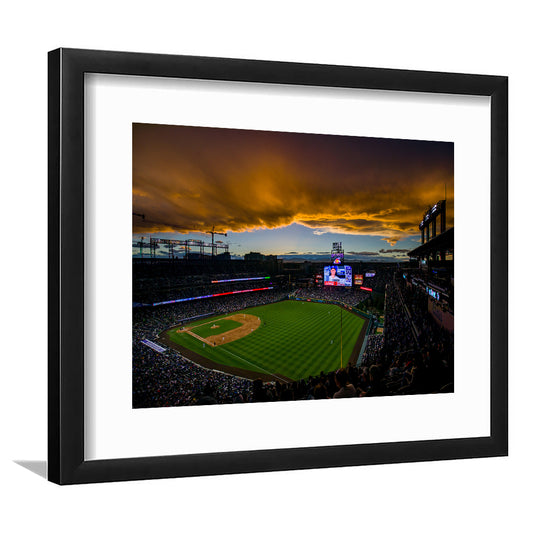 Coors Field Rockies on Cloudy Day, Stadium Canvas, Sport Art, Gift for him, White Border Framed Art Print Wall Decor