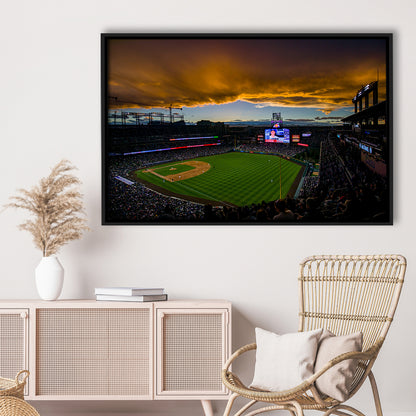 Coors Field Rockies on Cloudy Day, Stadium Canvas, Sport Art, Framed Canvas Print Wall Art, Floating Frame