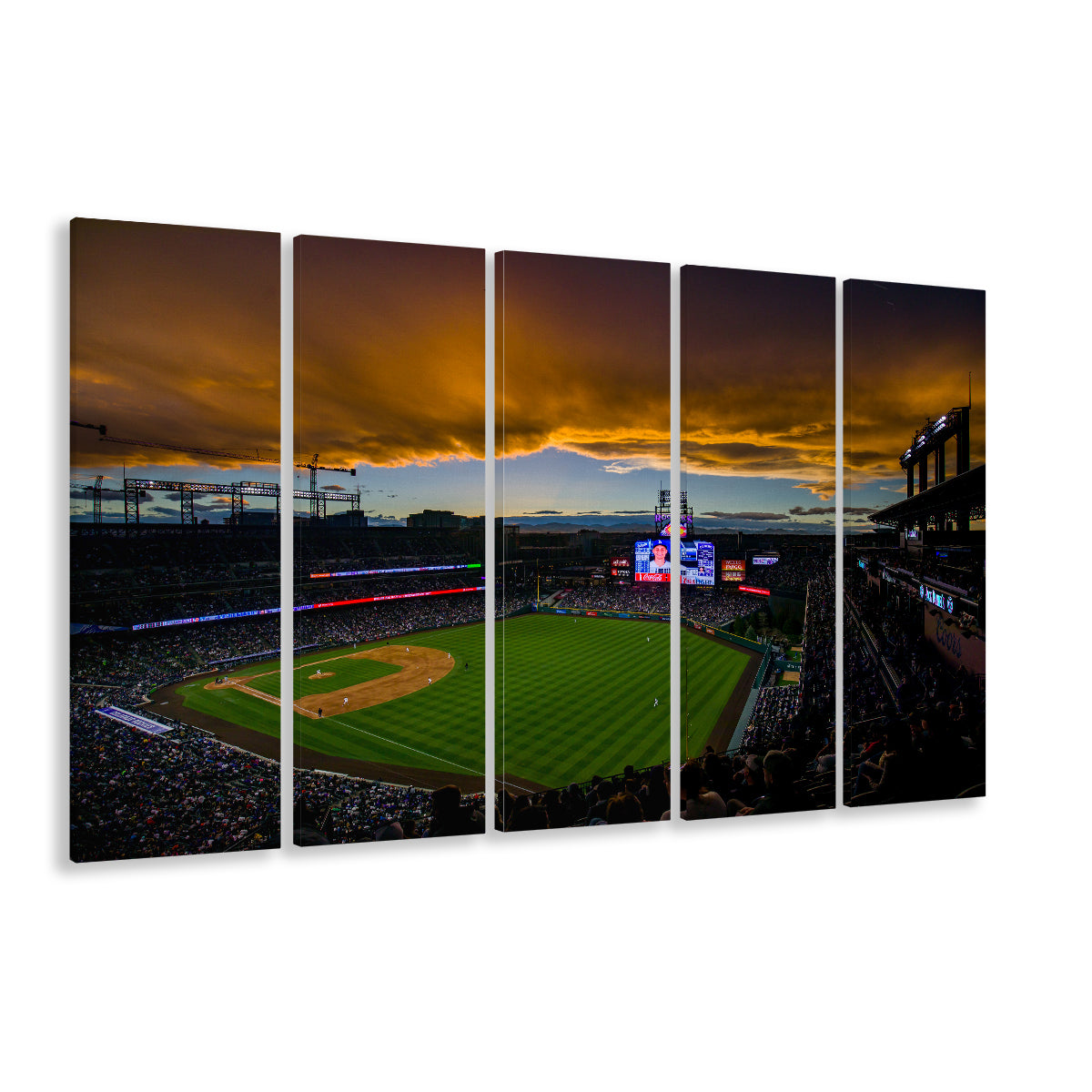 Coors Field Rockies on Cloudy Day, Stadium Canvas, Sport Art, 5 Panel B, Extra Large Canvas, Canvas Print Wall Art