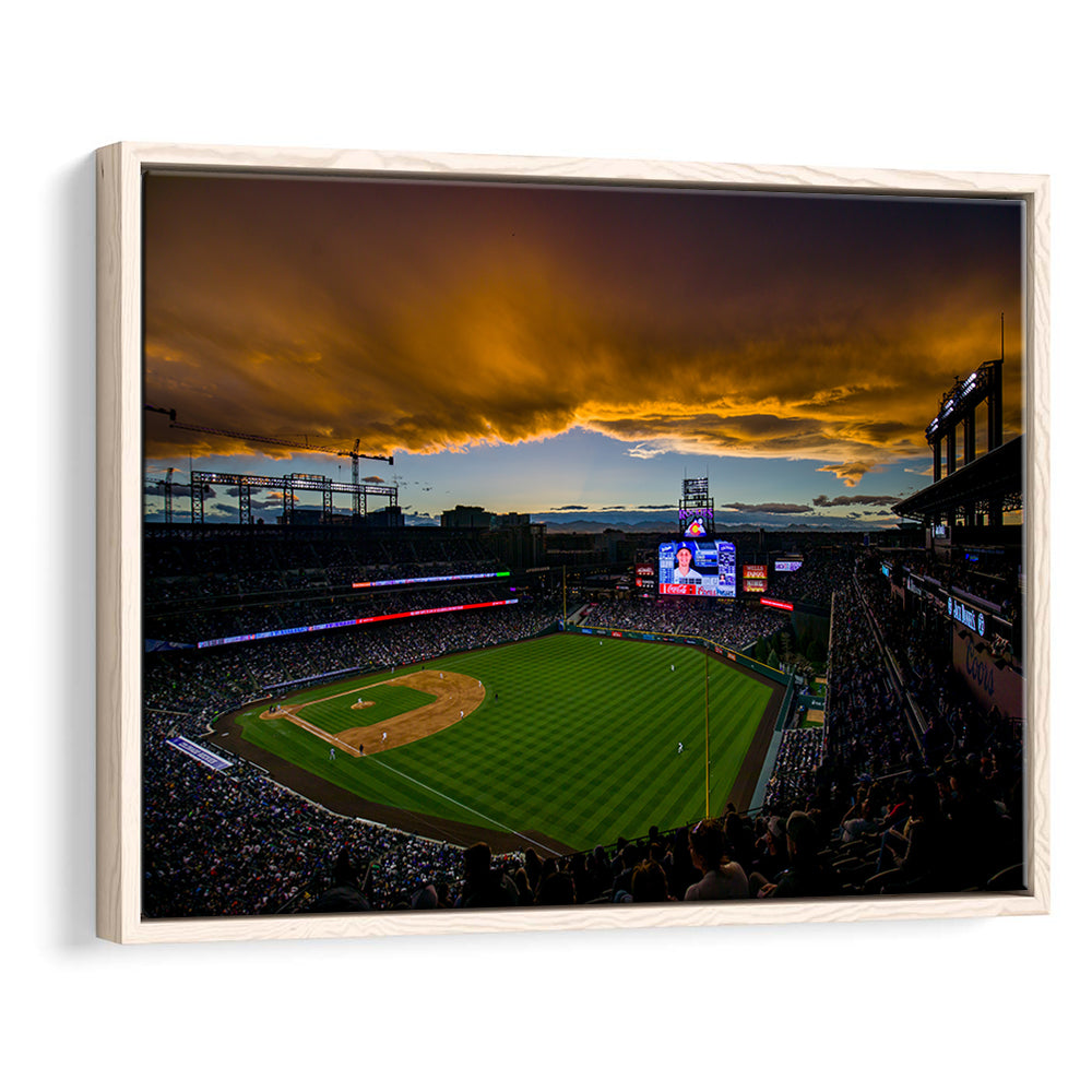 Coors Field Rockies on Cloudy Day, Stadium Canvas, Sport Art, Framed Canvas Print Wall Art, Floating Frame