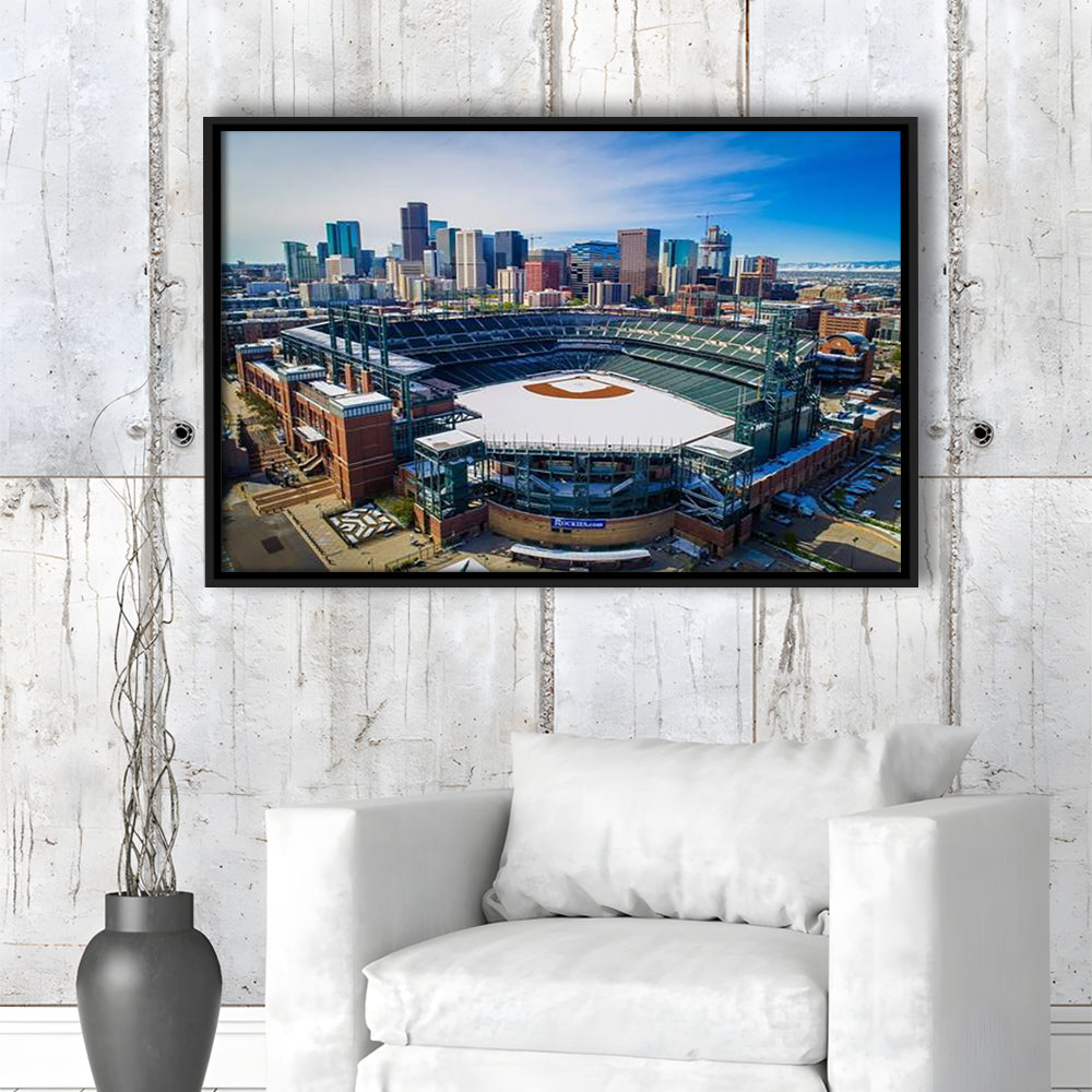 Coors Field in Snow, Stadium Canvas, Sport Art, Framed Canvas Print Wall Art, Floating Frame