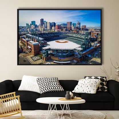 Coors Field in Snow, Stadium Canvas, Sport Art, Framed Canvas Print Wall Art, Floating Frame