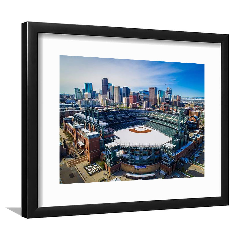 Coors Field in Snow, Stadium Canvas, Sport Art, Gift for him, White Border Framed Art Print Wall Decor