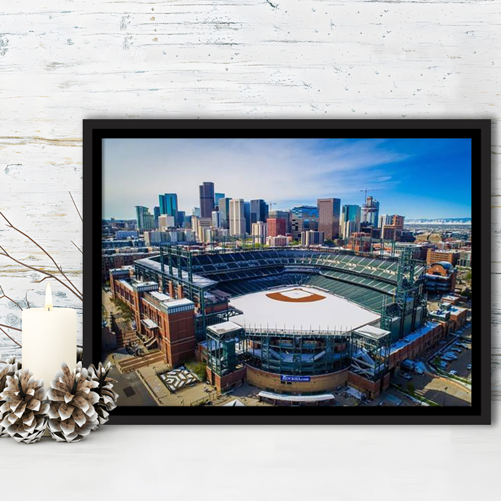 Coors Field in Snow, Stadium Canvas, Sport Art, Framed Canvas Print Wall Art, Floating Frame
