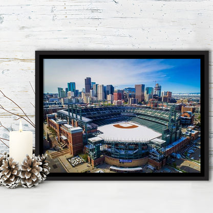 Coors Field in Snow, Stadium Canvas, Sport Art, Framed Canvas Print Wall Art, Floating Frame