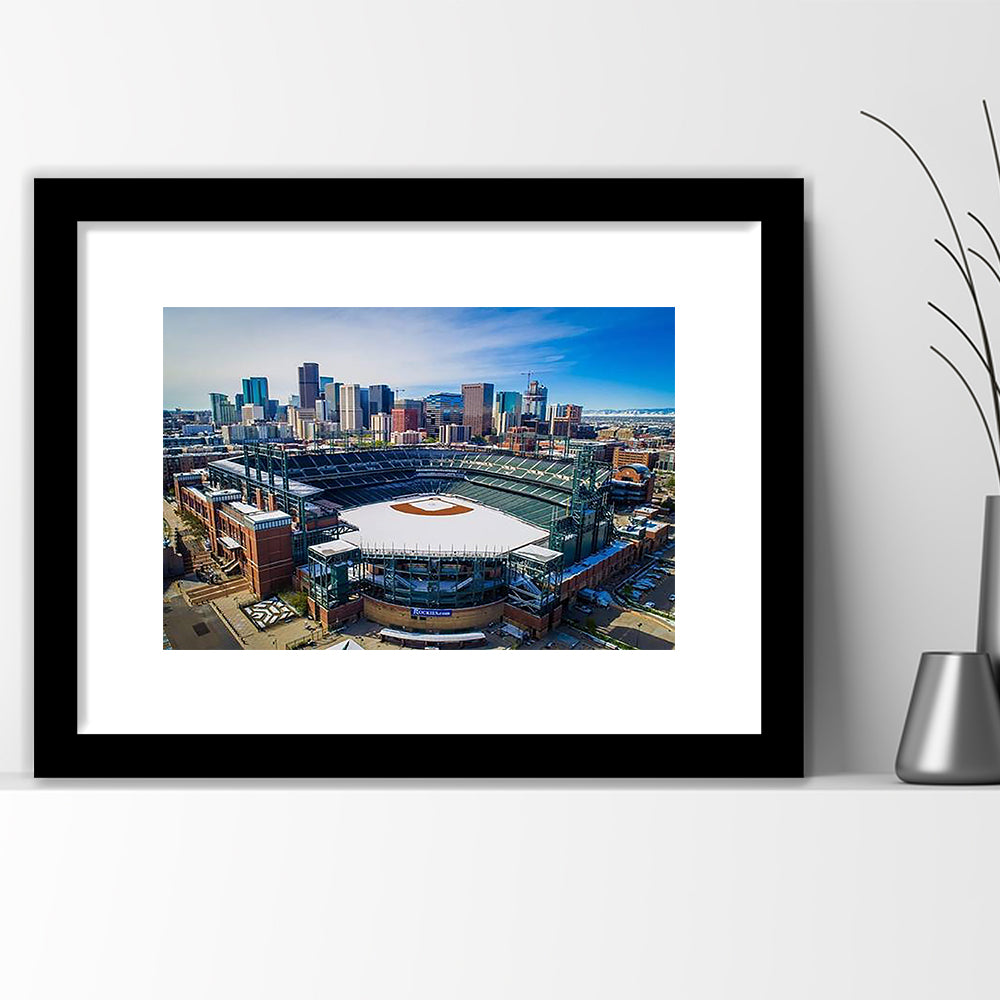 Coors Field in Snow, Stadium Canvas, Sport Art, Gift for him, White Border Framed Art Print Wall Decor