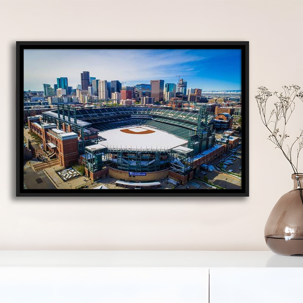 Coors Field in Snow, Stadium Canvas, Sport Art, Framed Canvas Print Wall Art, Floating Frame