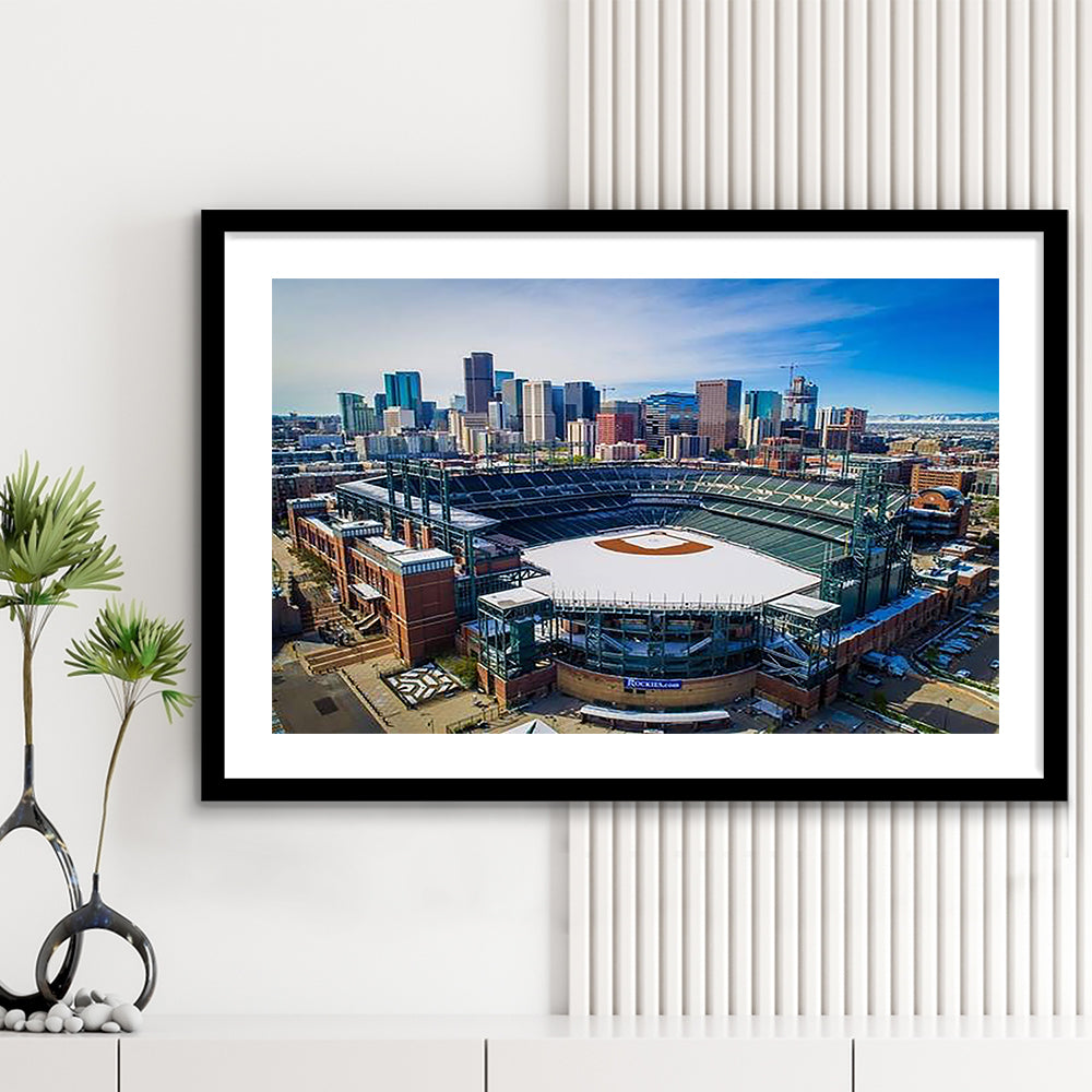 Coors Field in Snow, Stadium Canvas, Sport Art, Gift for him, White Border Framed Art Print Wall Decor