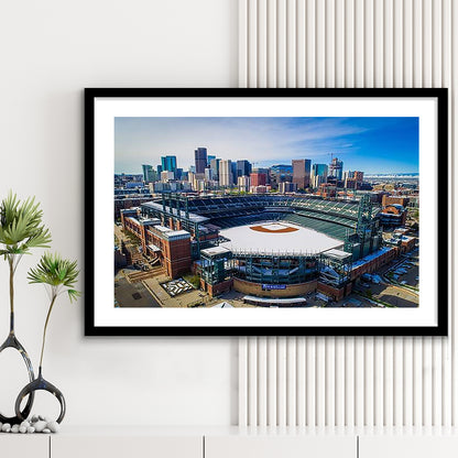 Coors Field in Snow, Stadium Canvas, Sport Art, Gift for him, White Border Framed Art Print Wall Decor