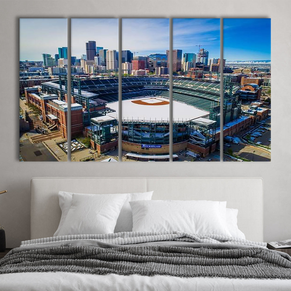 Coors Field in Snow, Stadium Canvas, Sport Art, 5 Panel B, Extra Large Canvas, Canvas Print Wall Art