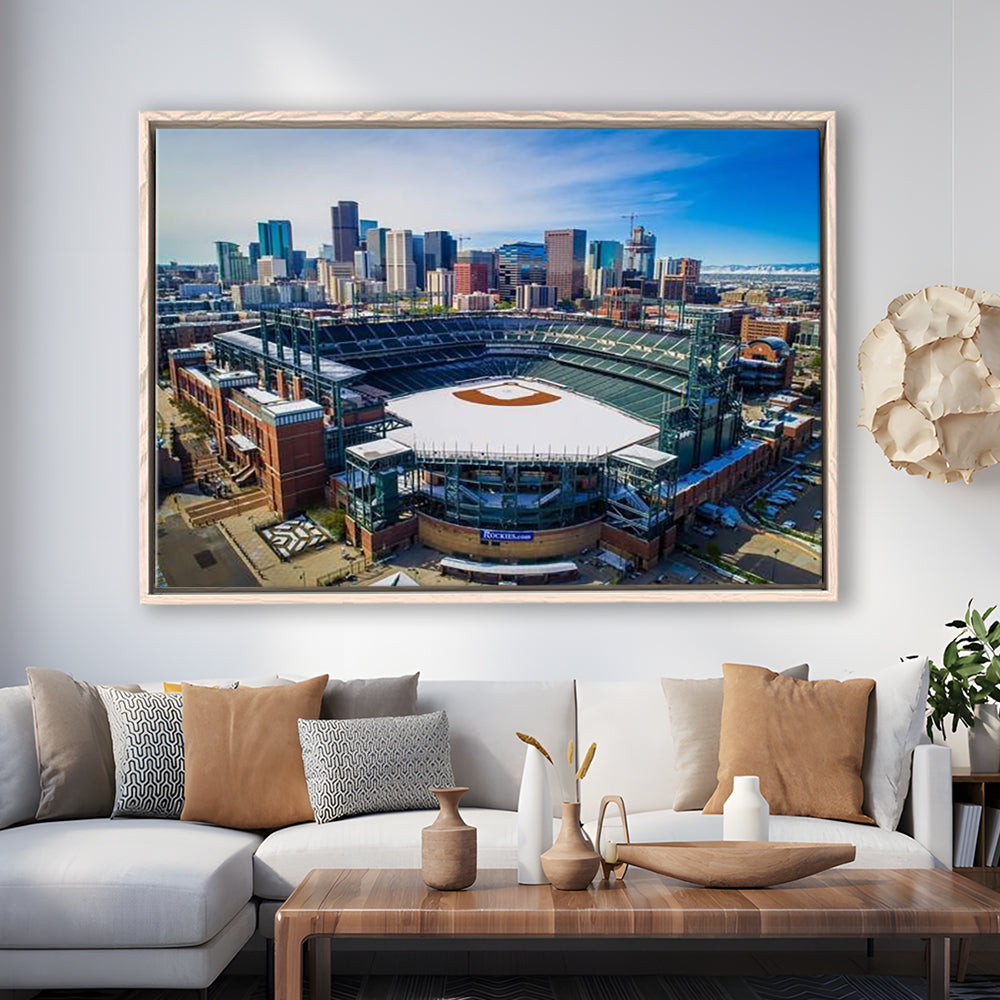 Coors Field in Snow, Stadium Canvas, Sport Art, Framed Canvas Print Wall Art, Floating Frame
