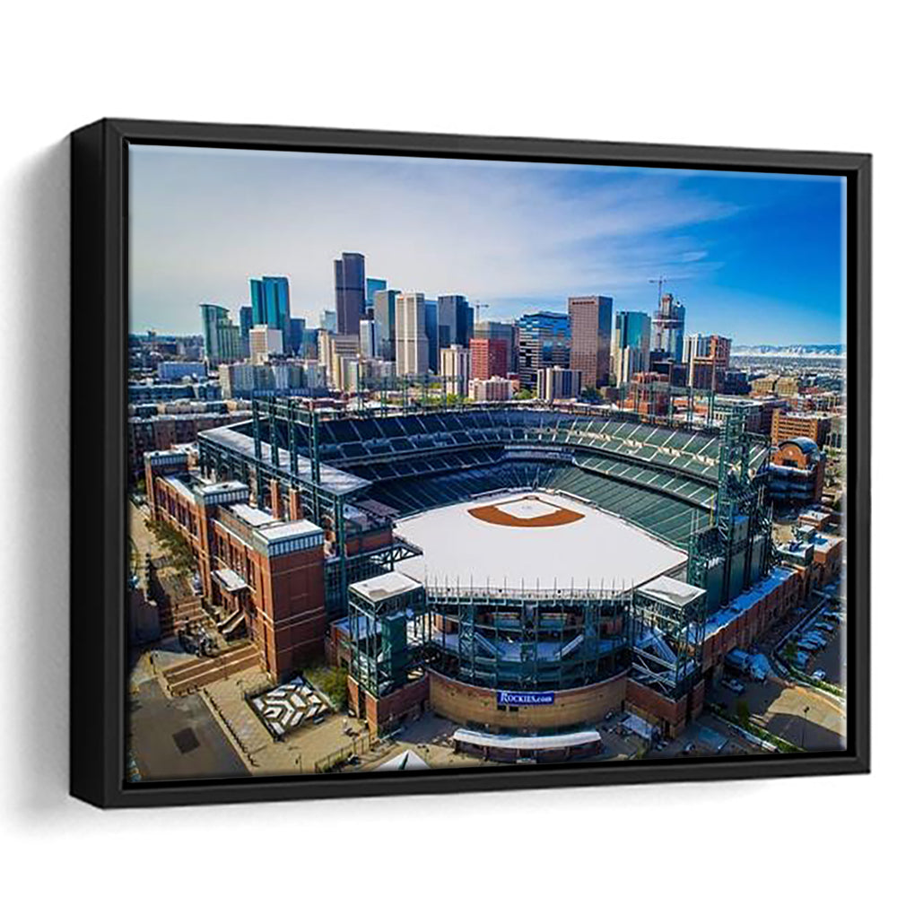 Coors Field in Snow, Stadium Canvas, Sport Art, Framed Canvas Print Wall Art, Floating Frame